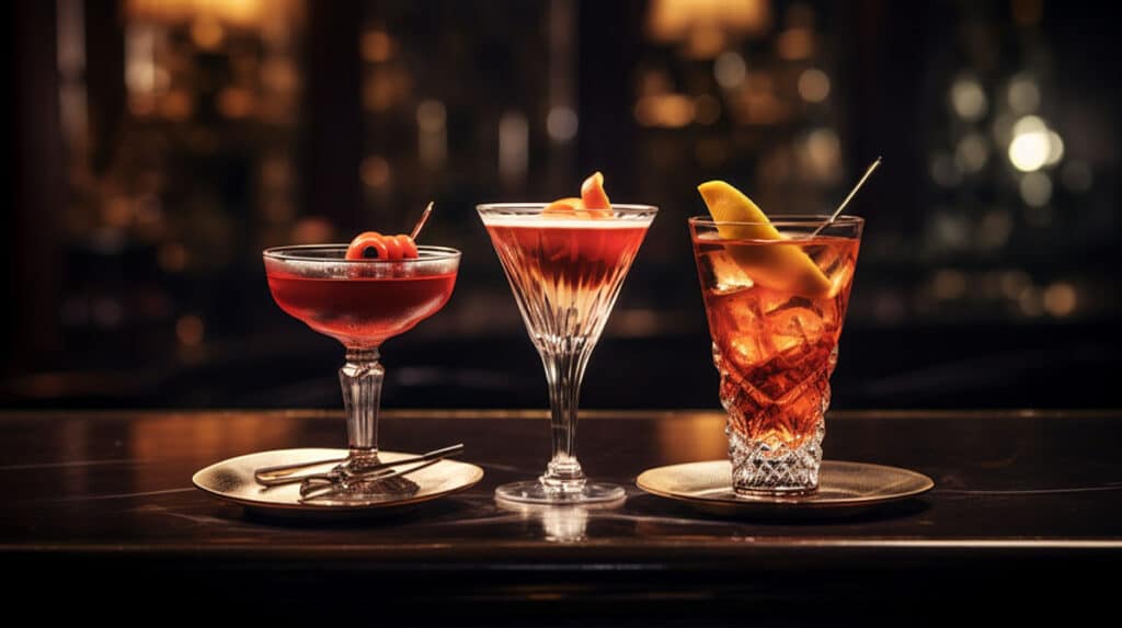 Cocktails classiques issus de l'âge d'or de la mixologie : Manhattan, Martini et Negroni